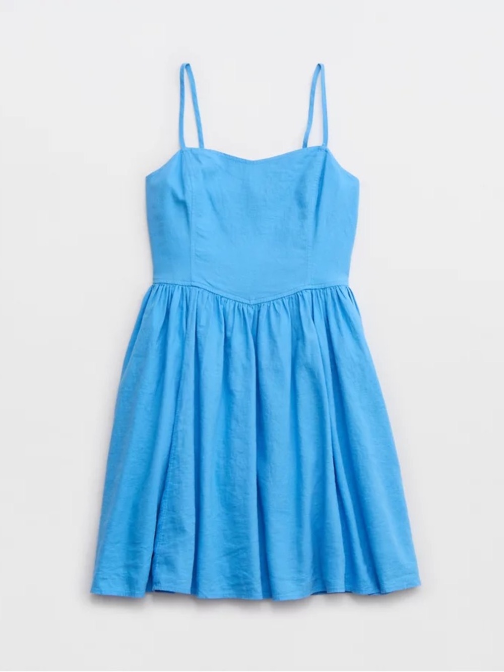 Aerie Love Of Linen Blend Mini Dress Size M Blue Vinyl Babydoll NWT